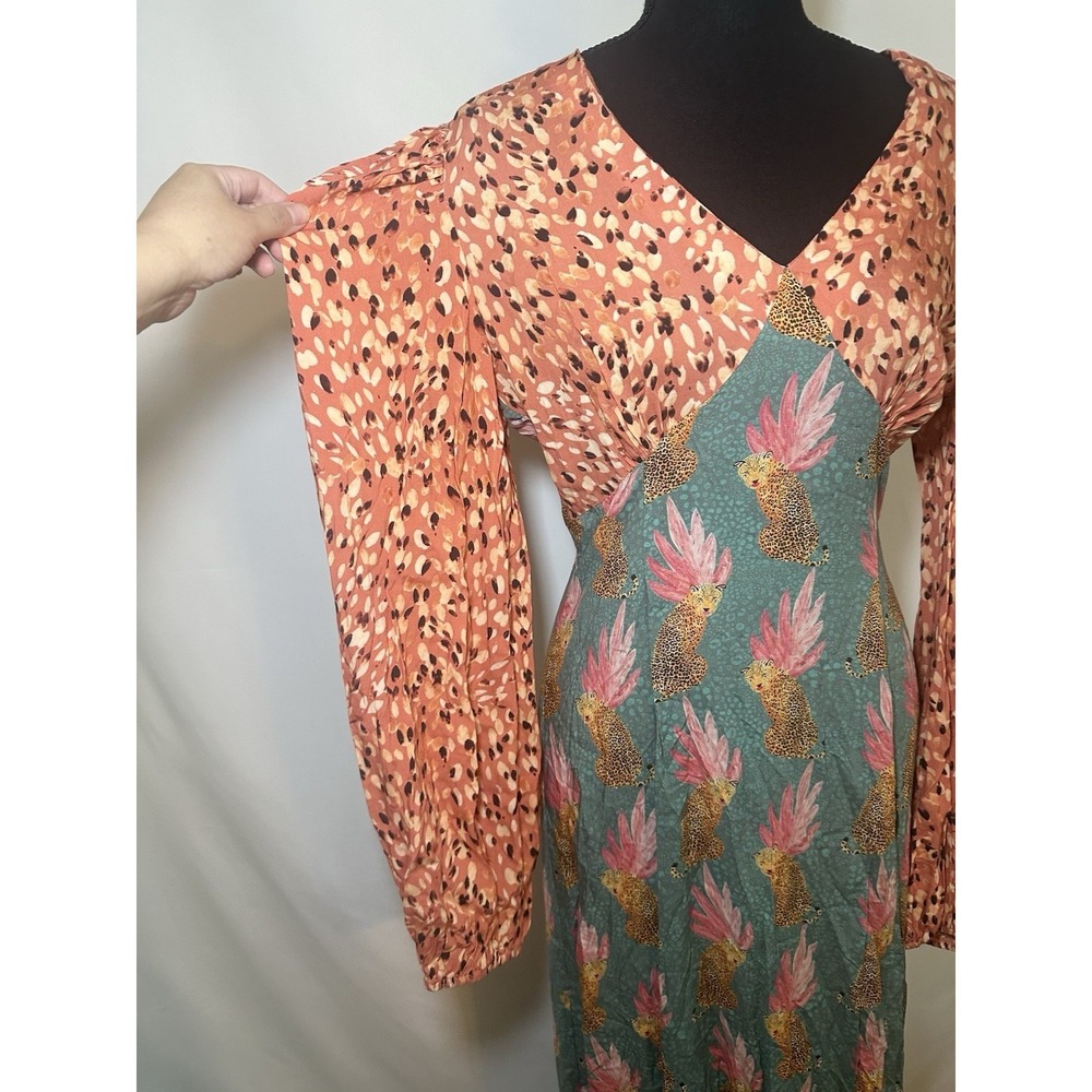 Never Fully Dressed Colorful Cheetah Long Sleeve Midi Modest Dress US 6 - Picture 7 of 16